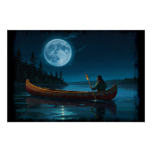 Poster Lune sur l'île de Vancouver et le canot