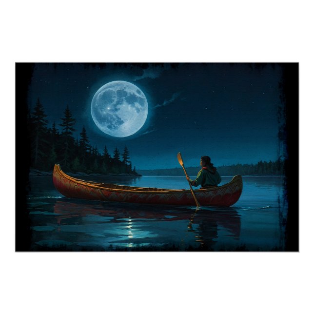Poster Lune sur l'île de Vancouver et le canot (Devant)