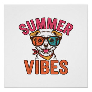 Poster Lunettes de soleil pour chien ambiance estivale De