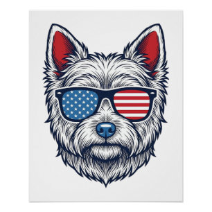 Poster Lunettes de soleil pour chien Westie patriotiques