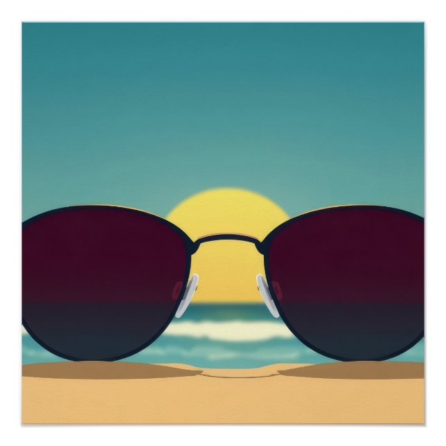 Poster Lunettes de soleil rétro de plage et soleil (Devant)