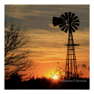 Poster lustré de la Windmill Kansas Sunset
