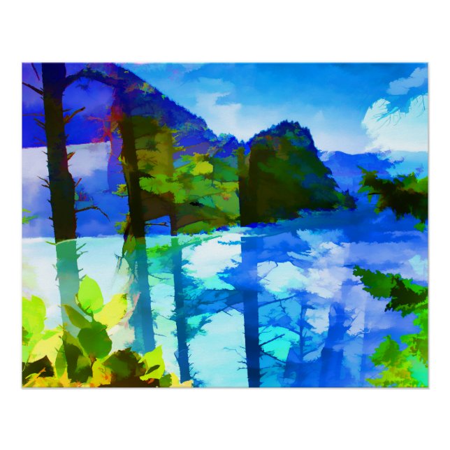 Poster lustré de l'océan Abstrait et des montagnes (Devant)