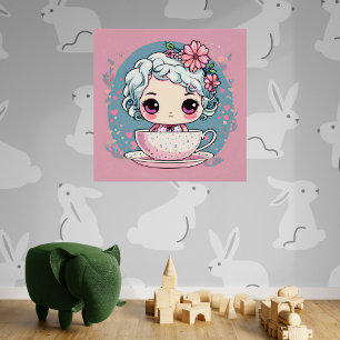Poster lustré de poupée de la Coupe de Thé Cute