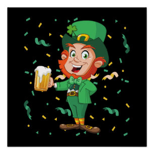 Poster Lutin buvant de la bière à la Saint-Patrick