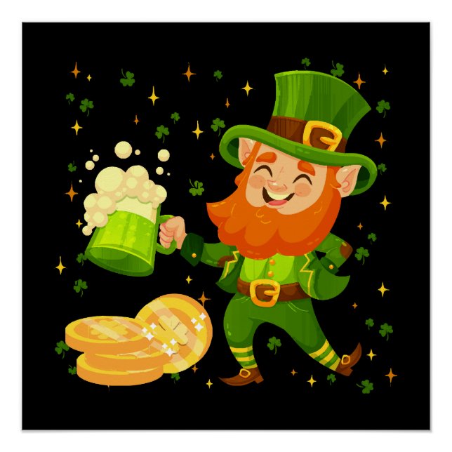 Poster Lutin buvant de la bière St. Patrick's Day (Devant)