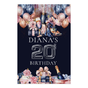 Poster Luxe 20e anniversaire Champagne personnalisé talon