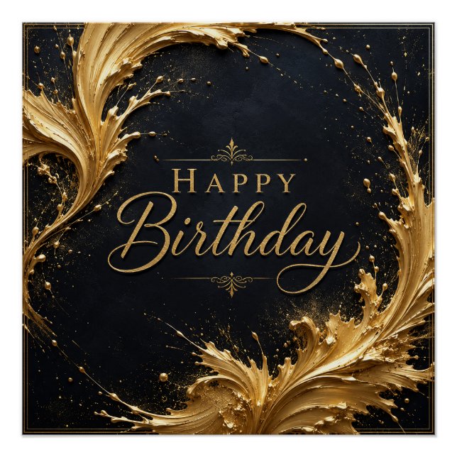 Poster Luxe Gold Splash Anniversaire Élégance (Devant)