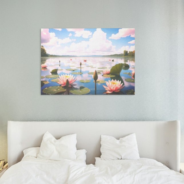 Poster Lys d'eau avec nuages roses Reflétant sur le lac | (Créateur téléchargé)