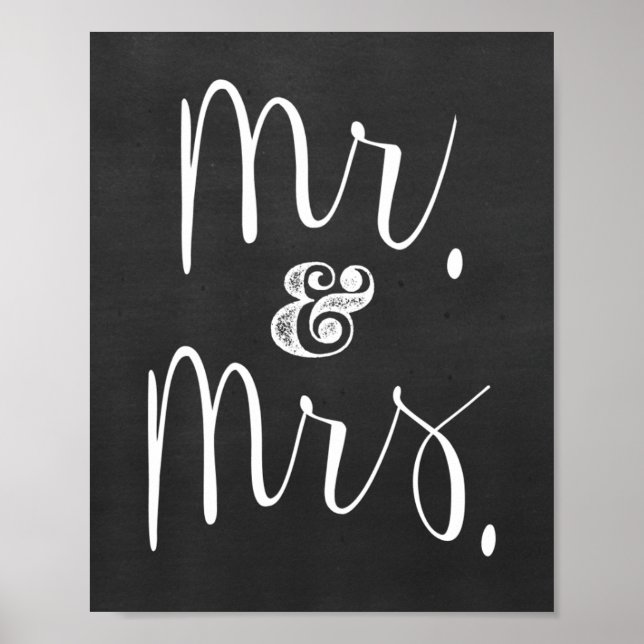 Poster M. et Mme Chalkboard Mariage Sign (Devant)
