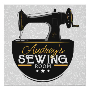 Poster Machine à coudre antique AJOUTER LE NOM Seamstress