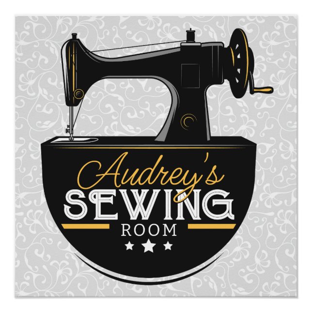 Poster Machine à coudre antique AJOUTER LE NOM Seamstress (Devant)