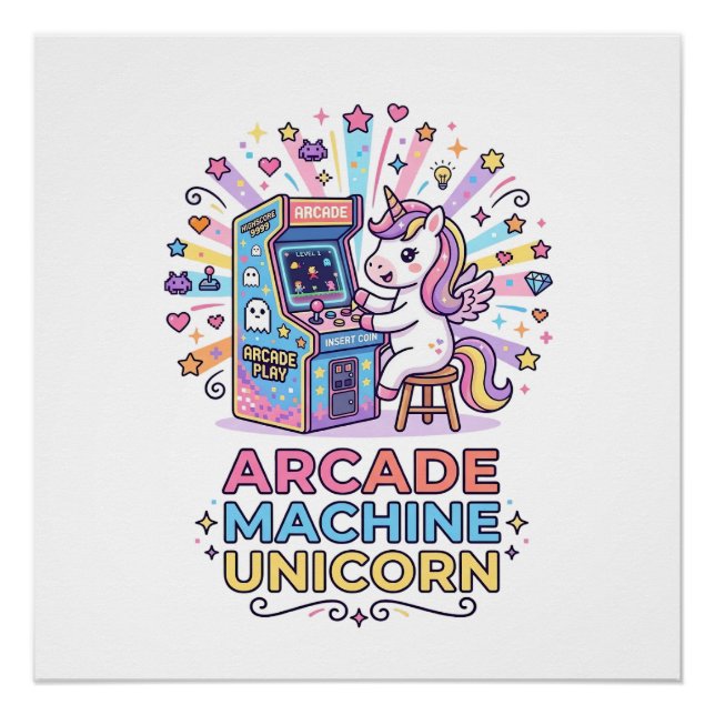 Poster Machine de jeux vidéo licorne Impression de licorn (Devant)