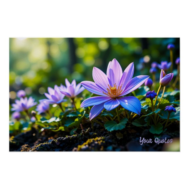 Poster Macro Fleurs sauvages de la forêt violette avec ro (Devant)