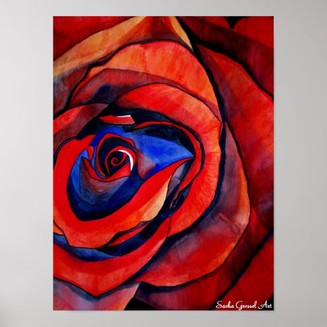 Poster Macro rouge rose abstraite aquarelle peinture (Devant)
