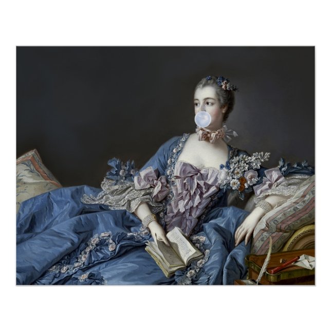 Poster Madame de Pompadour soufflant un chewing-gum bleu (Devant)