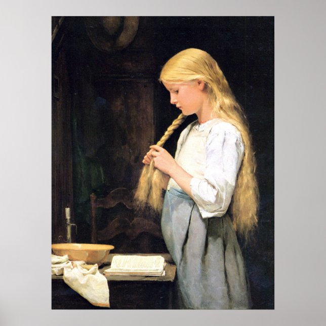 Poster Mädchen die Haare flamme Girl Braile her Hair (Devant)