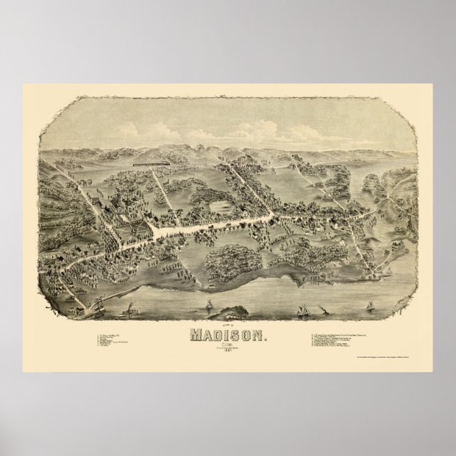 Poster Madison, CT Carte panoramique - 1881 (Devant)