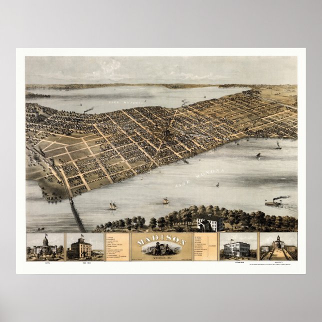 Poster Madison, WI Panoramic Map - 1867 (Devant)