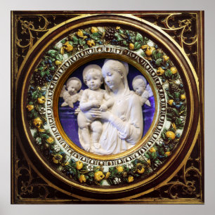 POSTER MADONNA AVEC ENFANT, ANGES RENAISSANCE FLORALE COU