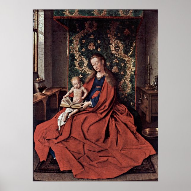 Poster Madonna et lecture enfant par Jan van Eyck (Devant)