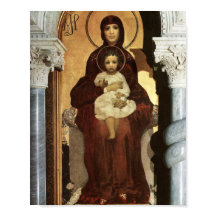 Madonna Holding bébé Jésus sur le trône