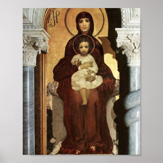 Poster Madonna Holding bébé Jésus sur le trône (Devant)