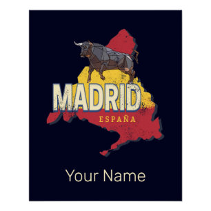 Poster Madrid Espagne Rétro Carte Région Vintage Bull