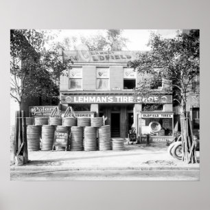 Poster Magasin de pneus précoce, 1921. Photo vintage