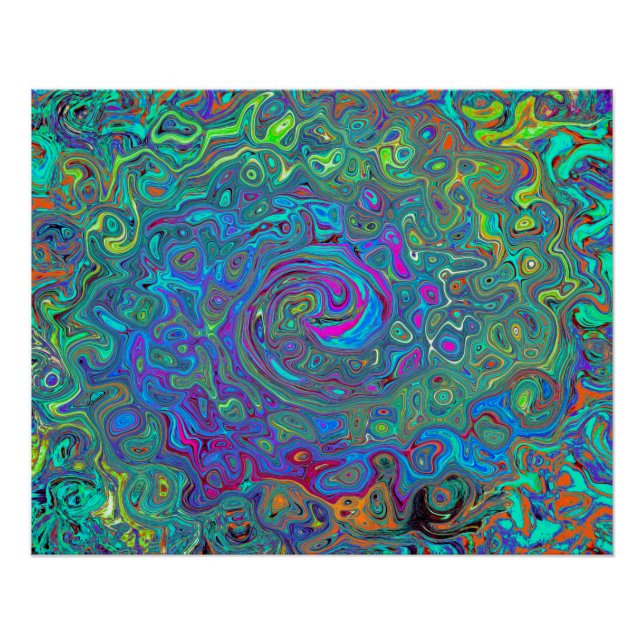 Poster Magenta, Bleu et Mousse verte Retro Swirl (Devant)