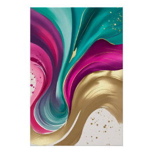Poster Magenta, et or Abstrait aquarelle Art
