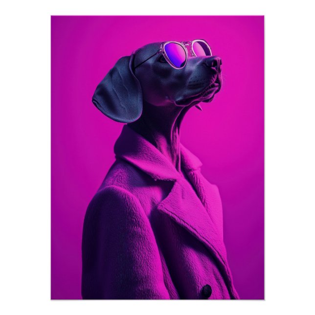 Poster Magenta Swagger: Stylish Weimaraner in Pink Coat (Devant)