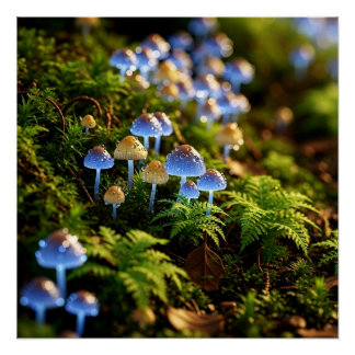 Poster Magical Bioluminescent Fungi - Deep Forest
