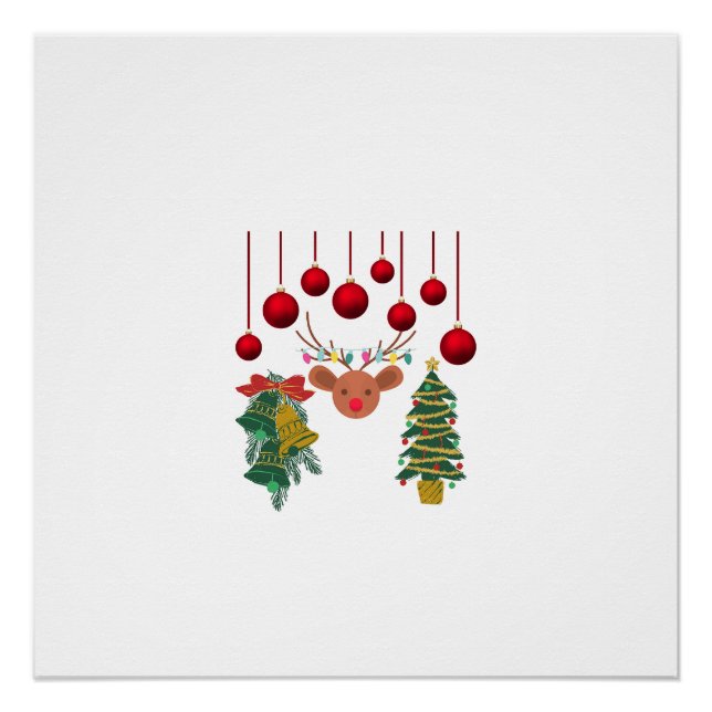 Poster Magical Reindeer Bells and Christmas Tree Design  (Devant)