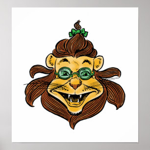 Poster Magicien d'Oz vintage, Lion portant des lunettes v