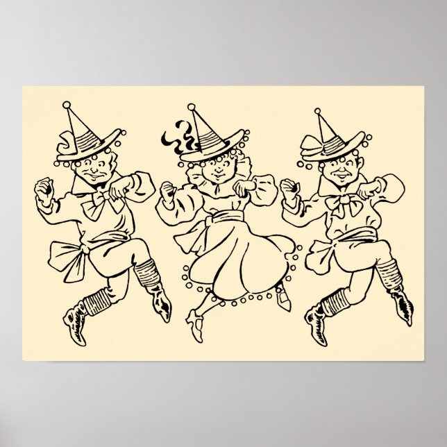 Poster Magicien d'Oz vintage, Munchkins dansants mignons  (Devant)