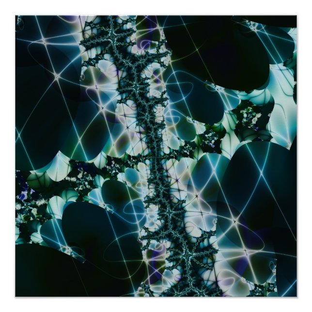 Poster Magique | Art fractal bleu et vert (Devant)