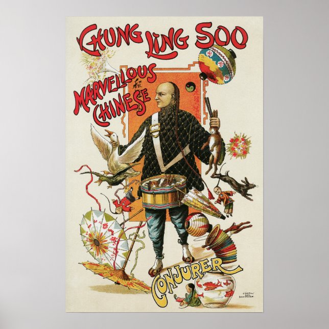 Poster magique vintage, Magicien Chung Ling Soo (Devant)