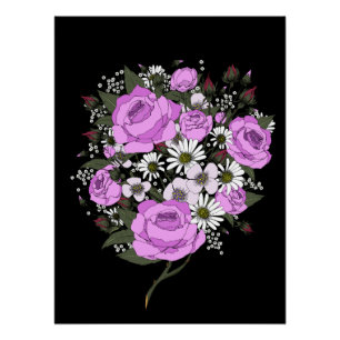 Poster Magnifique bouquet de roses roses