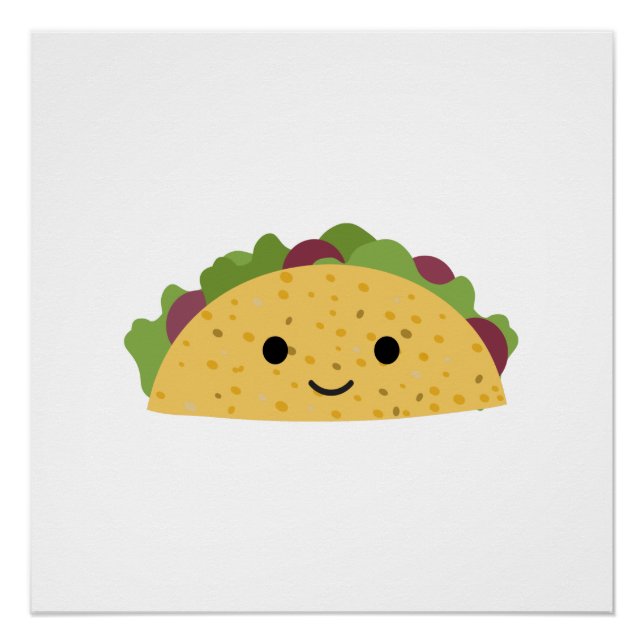 Poster Magnifique Caricature Kawaii Souriant Taco (Devant)