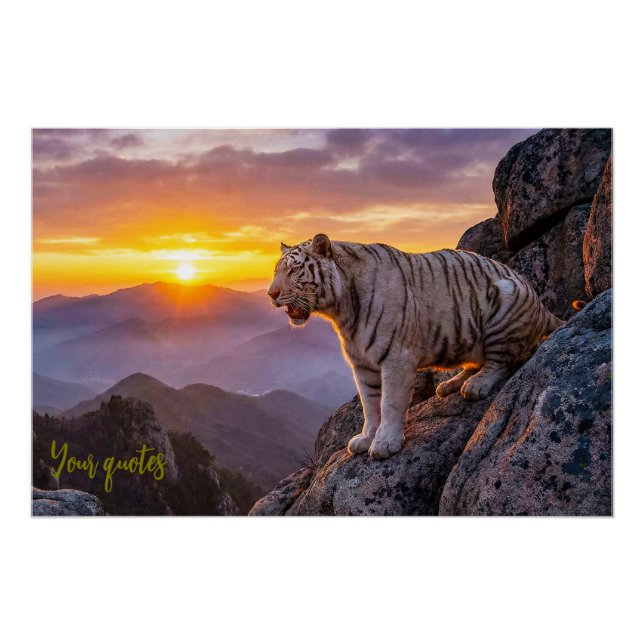 Poster Magnifique Tigre Blanc Coucher de Soleil  (Devant)