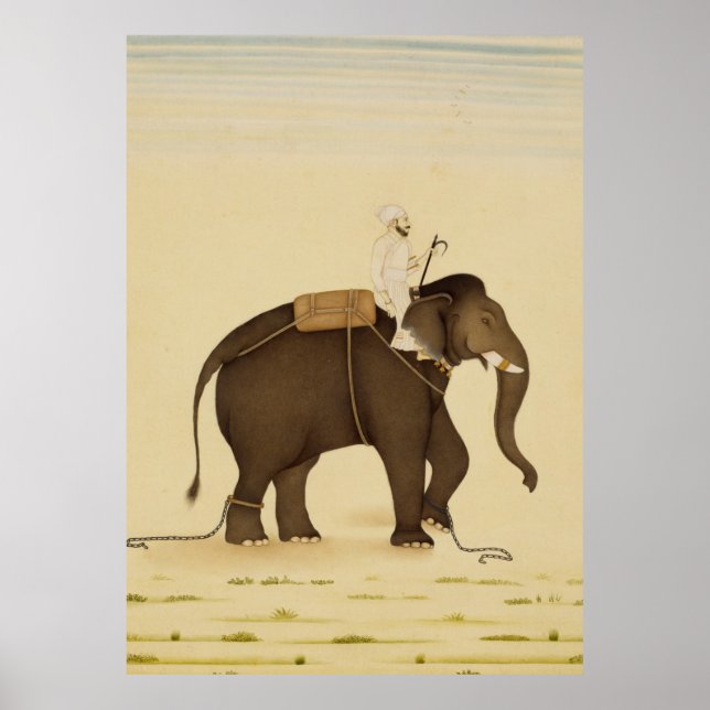 Poster Mahout Riding an Elephant Painting (XVIIIe siècle) (Devant)