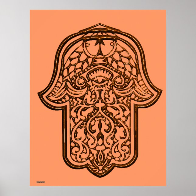 Poster Main de henné de Hamsa (orange) (Devant)