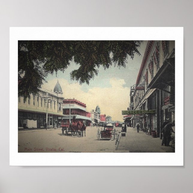 Poster Main St, Visalia, Californie Vintage (Devant)