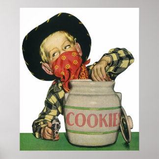 Poster Main vintage d'un canon de jouets Cowboy dans la b
