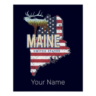 Poster Maine State États-Unis Carte Vintage USA Souvenir