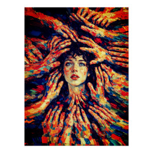 Poster Mains de femme couvrant le visage Émotion intense