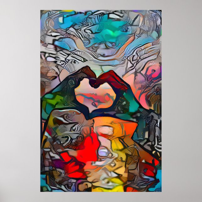 Poster Mains en forme d'affiche d'amour du coeur (Devant)