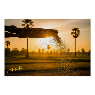 Poster Mains tamisant le grain paysage rural