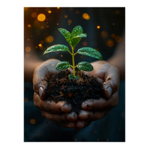 Poster Mains tenant un semis de croissance Espoir Art